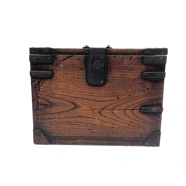 Antique Japanese Suzuribako wooden writing box from the front