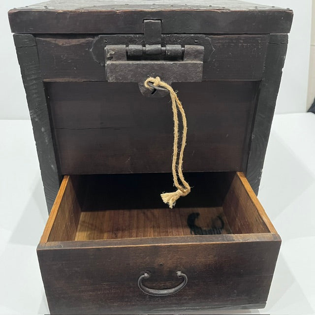 Antique Japanese Zenibako with lower currency drawer open
