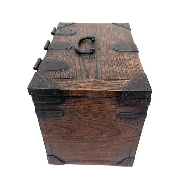 Antique Japanese writing box with iron fittings and handle