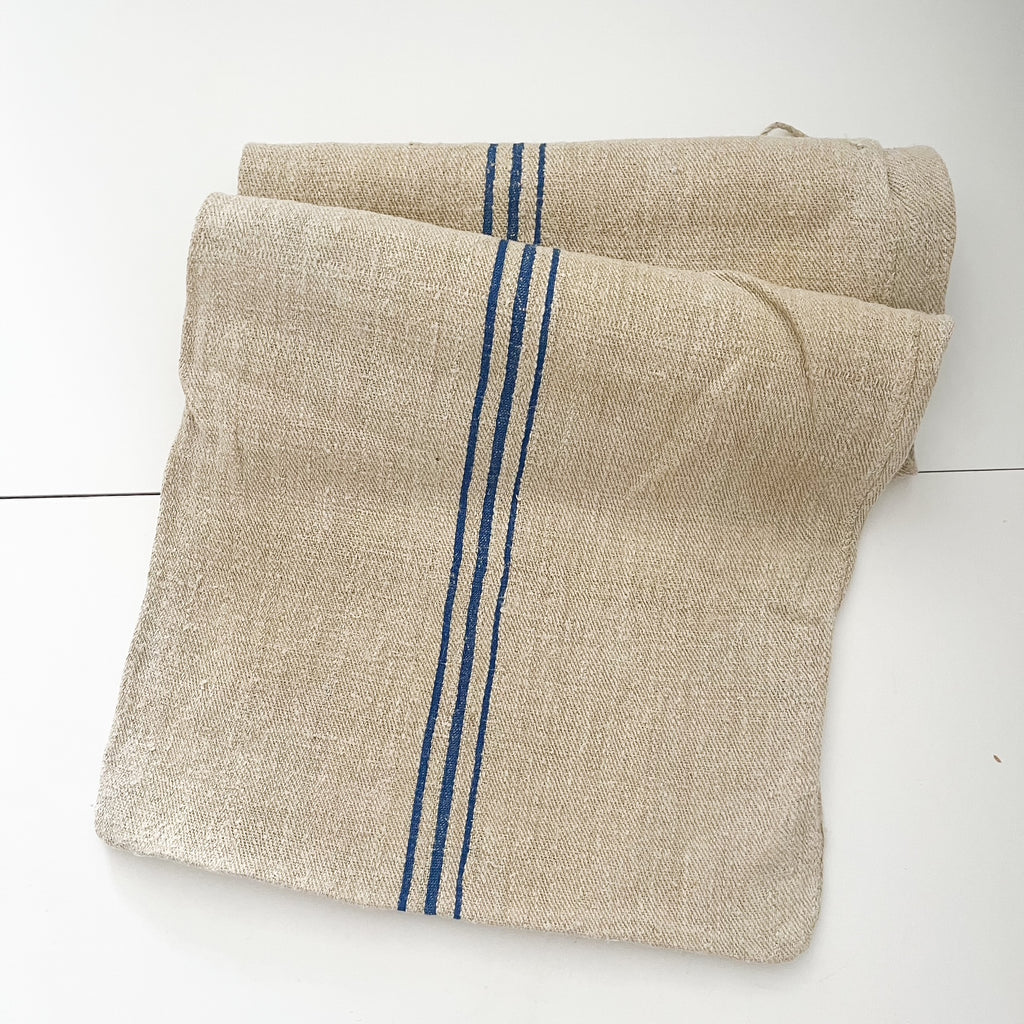 Linen grainsack with blue stripes