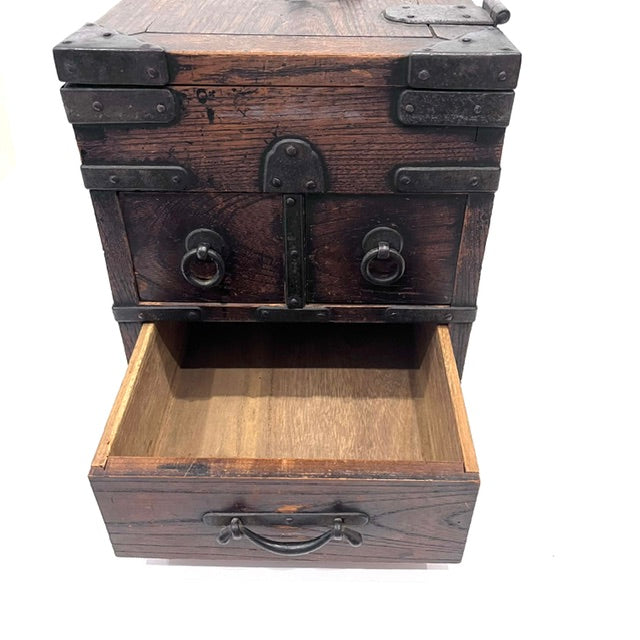 Close-up of a Meiji Japanese writing box with open drawer