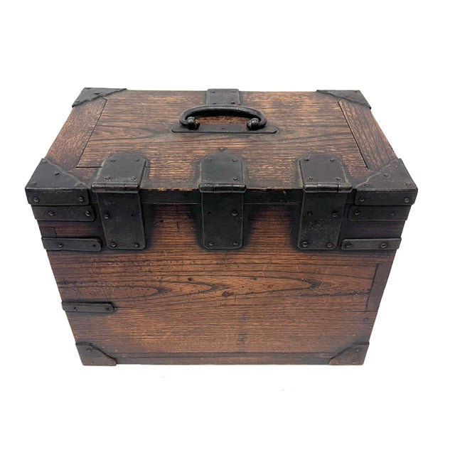 Antique Dark wood Japanese writing box from the back