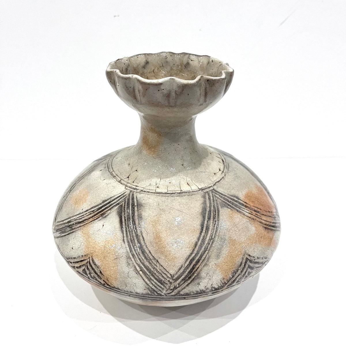 Kawamura Matajiro Antique Japanese Studio Pottery Vase – Incised Yohen Tsubo Jar with Tomobako Box
