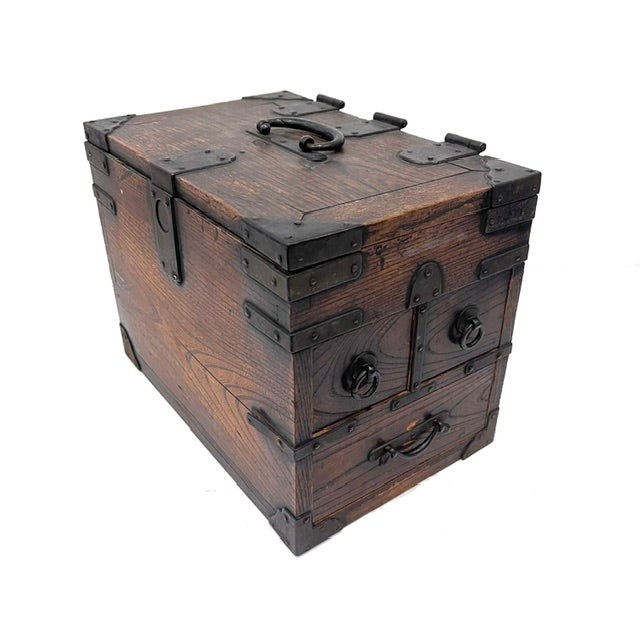 Japanese Suzuribako calligraphy storage box with rich aged wood patina