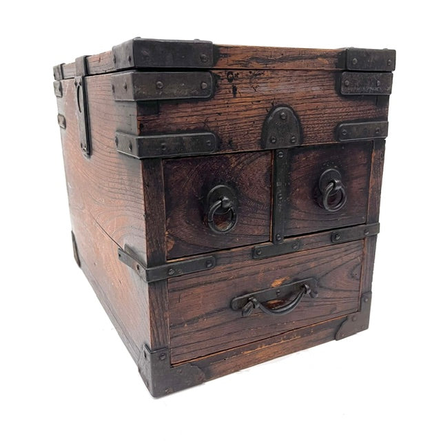Meiji period Japanese Suzuribako writing box with original iron hardware