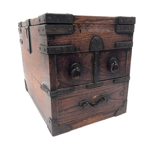 Meiji period Japanese Suzuribako writing box with original iron hardware