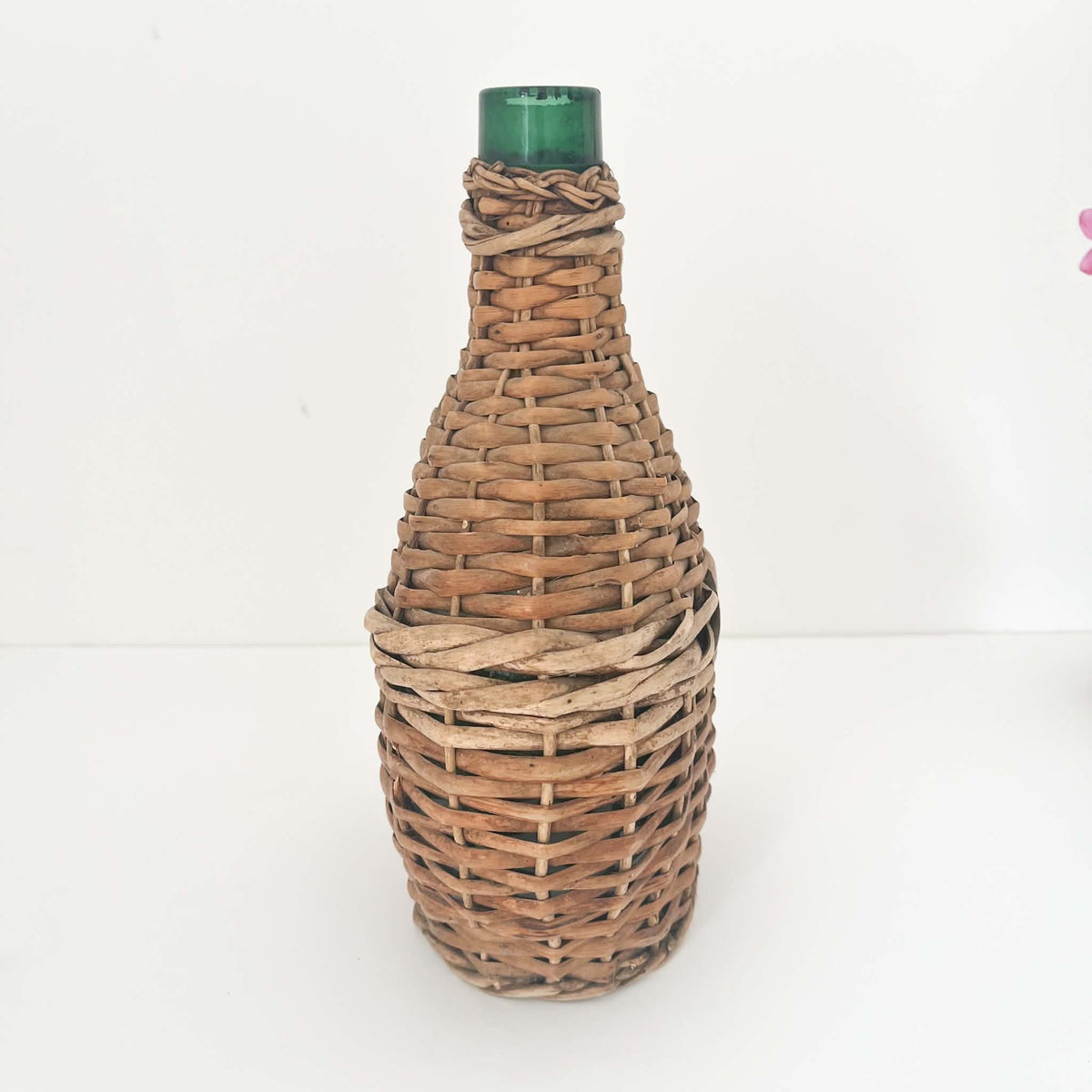 Rattan wicker demijohn with flattened oval shape - rare collectors item