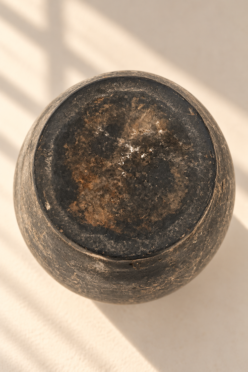 bottom view of an antique terracotta vessel