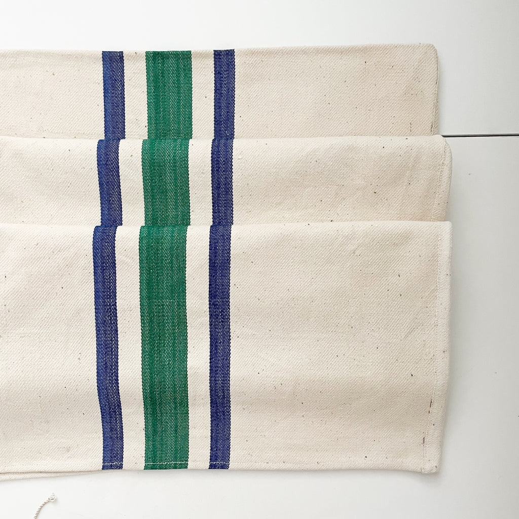 Hungarian Grain Sack Fabric with Blue and Green Stripes