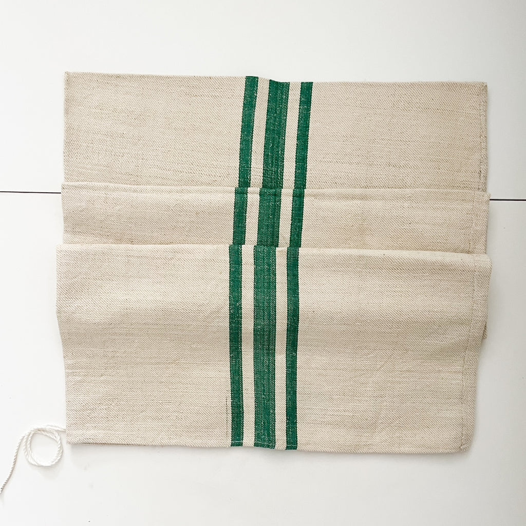 vintage grain sack with green stripes