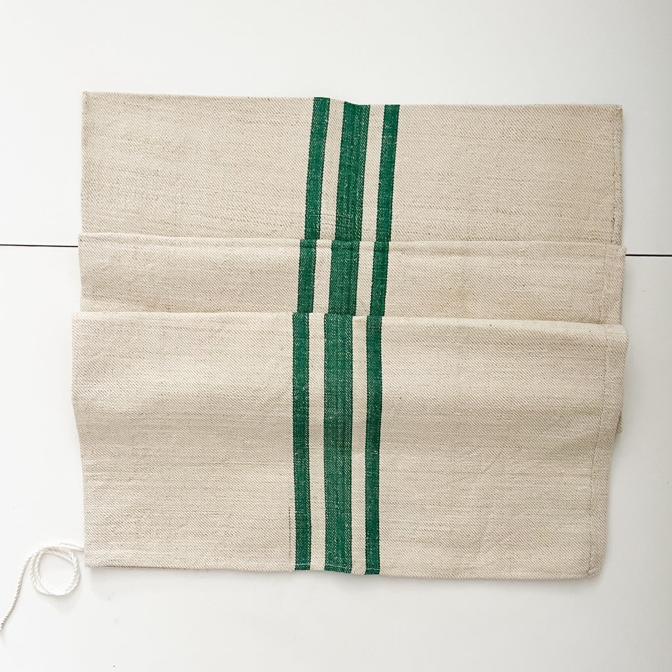 vintage grain sack with green stripes