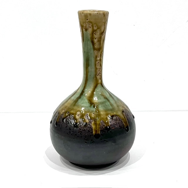 Vintage Shigaraki-yaki vase with cascading green and brown glaze