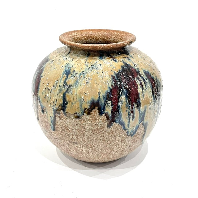 Shimizu Rokubei VI vintage Japanese Kiyomizu pottery vase with Sansai drip glaze